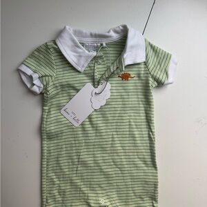 Tres Beau et Belle Green Striped Boys Polo Romper